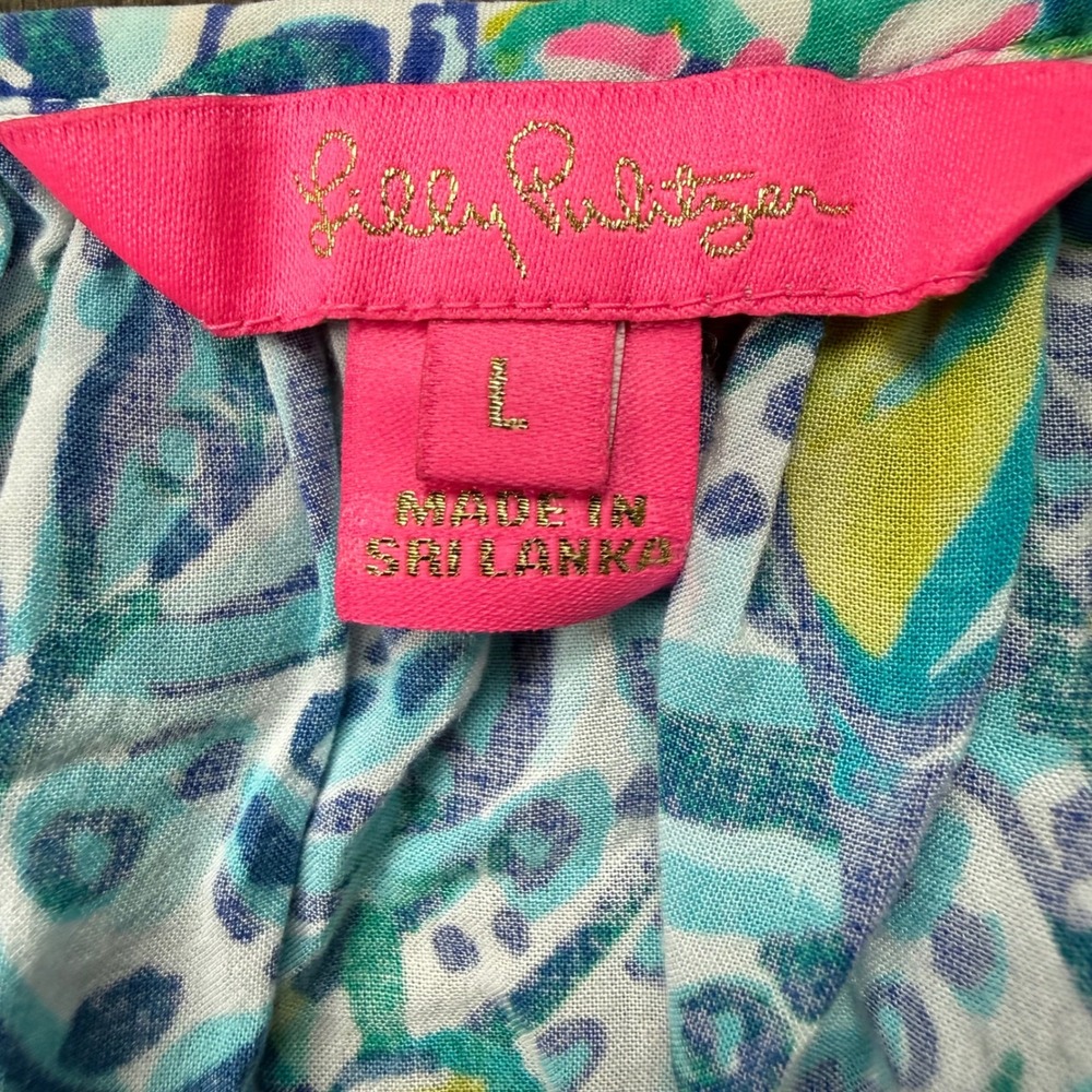 Lilly Pulitzer Blouse Womens L Blue Yellow Lemon Print EUC Long Sleeve Coastal - Picture 3 of 7